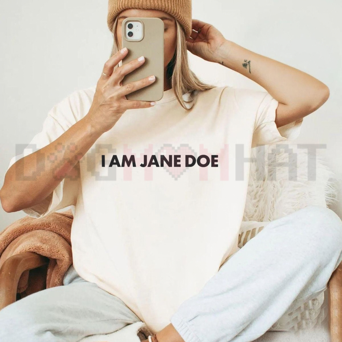 Front view of the I Am Jane Doe T-Shirt displaying bold statement typography printed across the chest. - dogmomhat