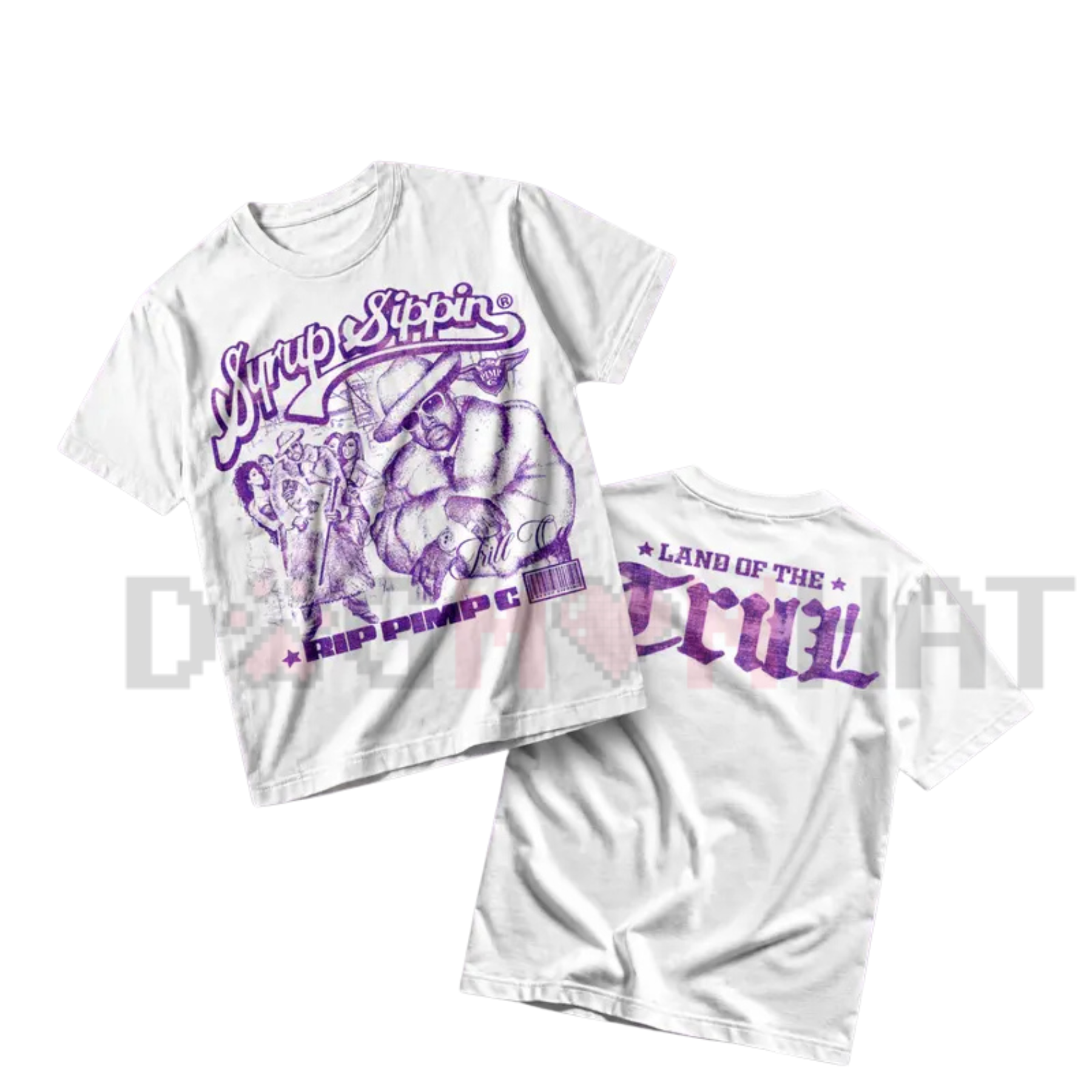 Front view of the LOCALSAINT Pimp C Heavy Cotton Graphic T-Shirt showing the Houston skull cowboy design - dogmomhat