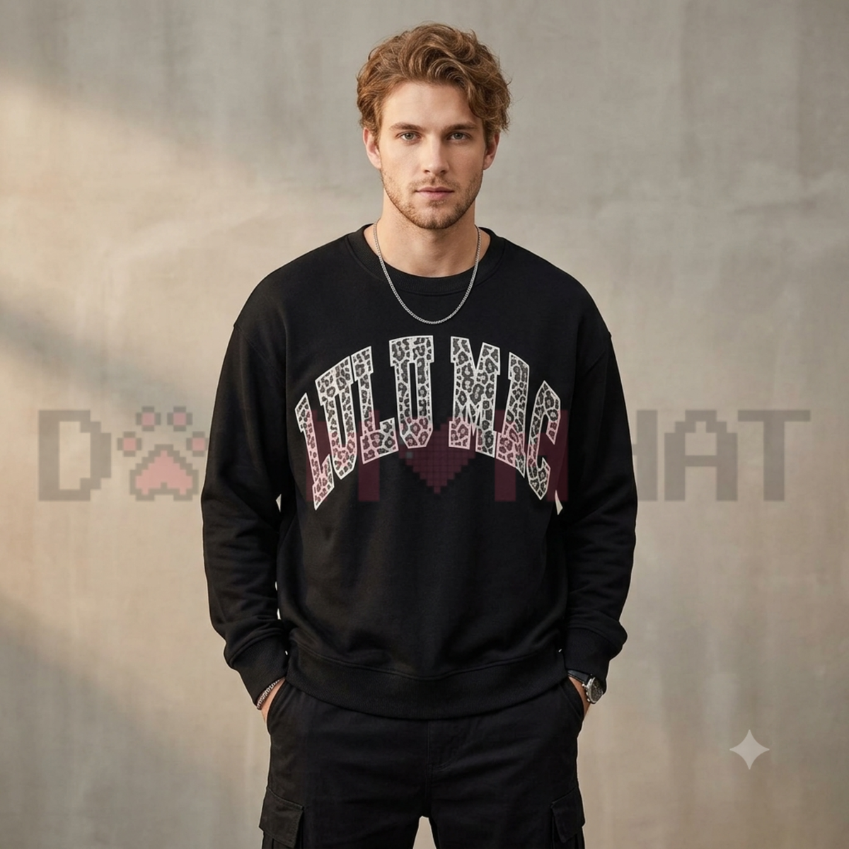 Front view of the LULUMAC Women's Letter Print Sweatshirt displaying clean typography graphic printed across the chest. - dogmomhat