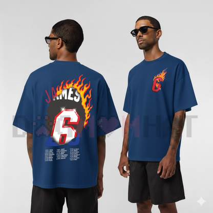 Front view of the LeBron James M90 "Good Intentions" Graphic T-Shirt showing the detailed King James typography and basketball artwork across the chest - dogmomhat