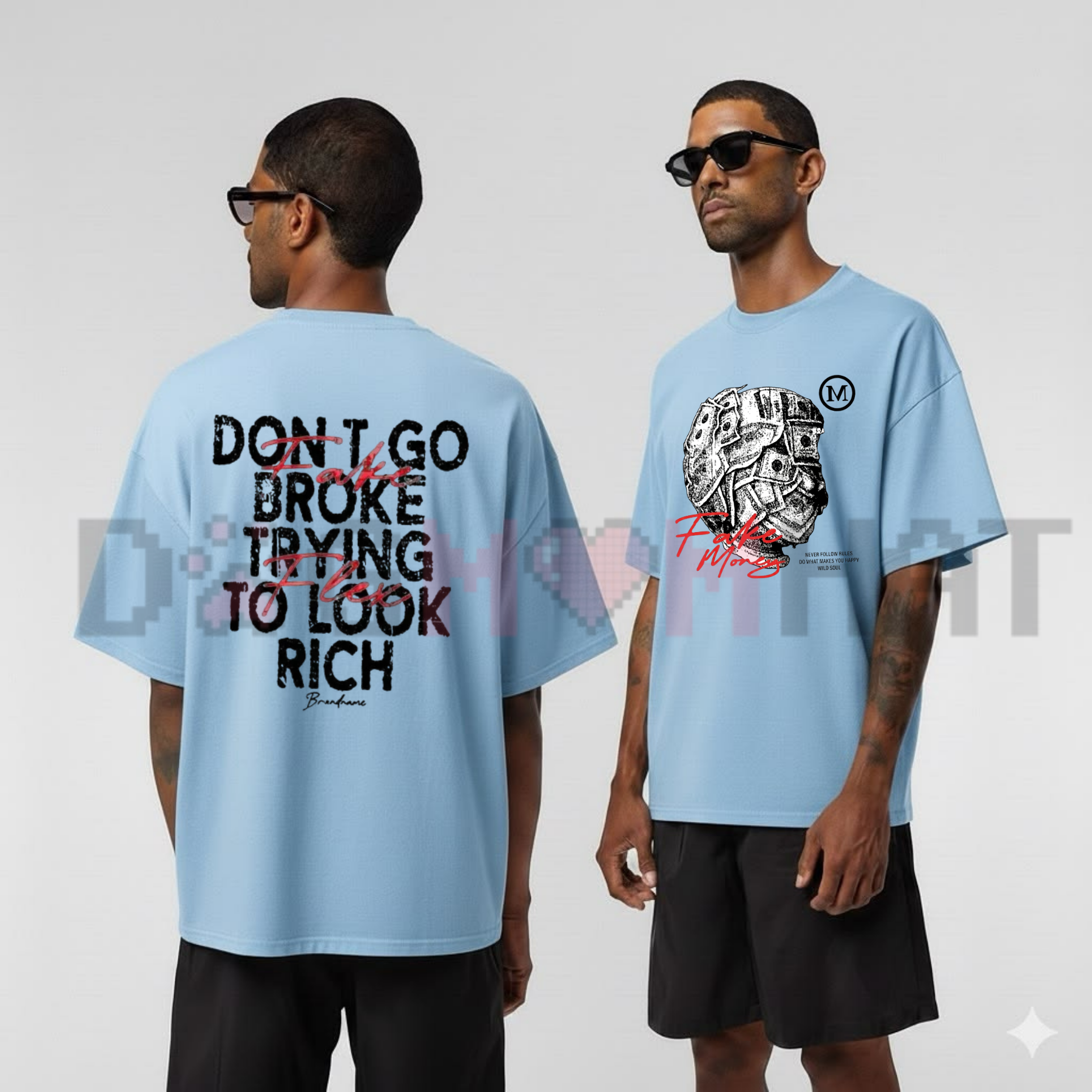  Front view of the Manfinity EMRG $100 Bill Oversized T-Shirt displaying the detailed money graphic printed across the chest - dogmomhat