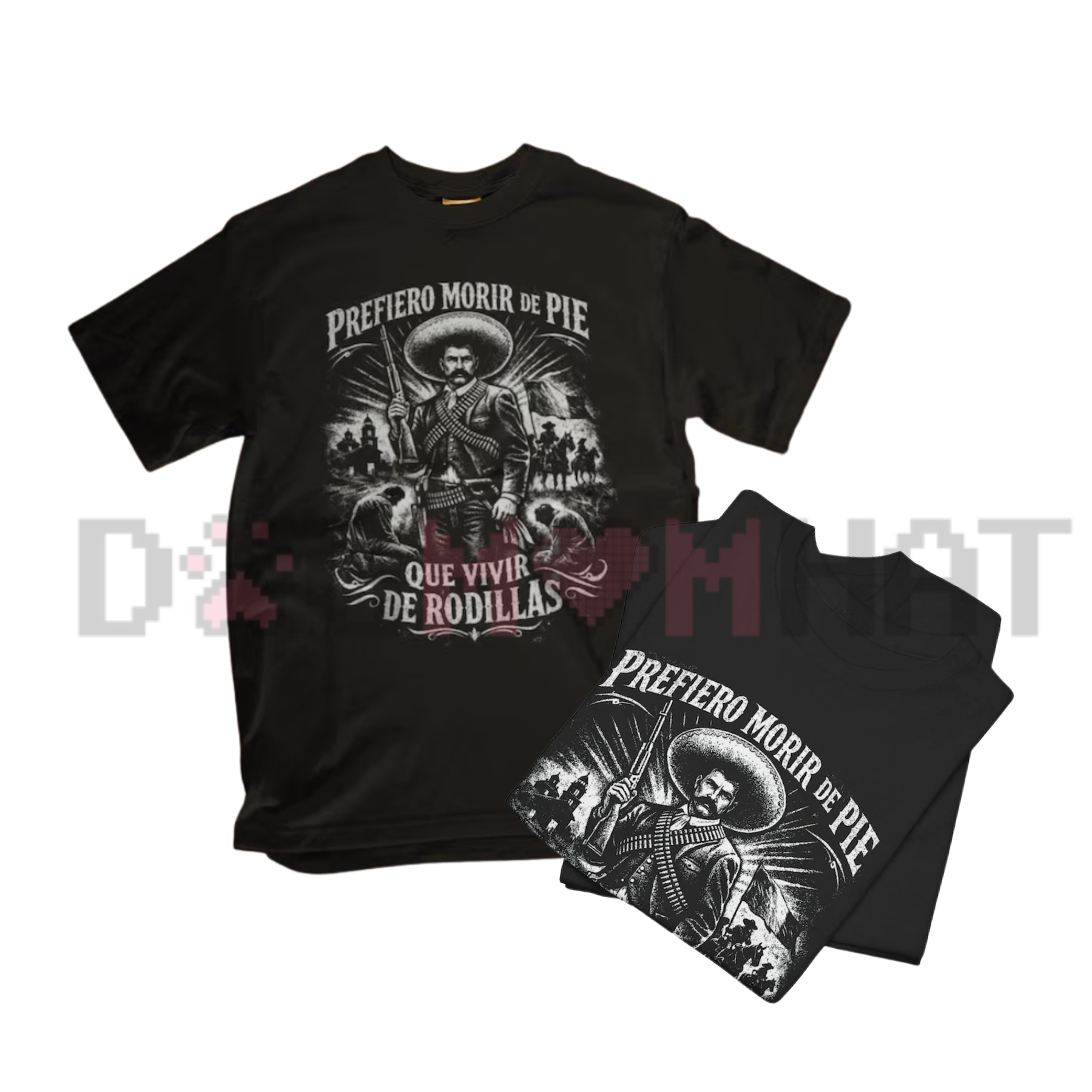 Front view of the Men's 100% Cotton Oversized Tee showing the Emiliano Zapata Mexican Revolution graphic printed across the chest - dogmomhat