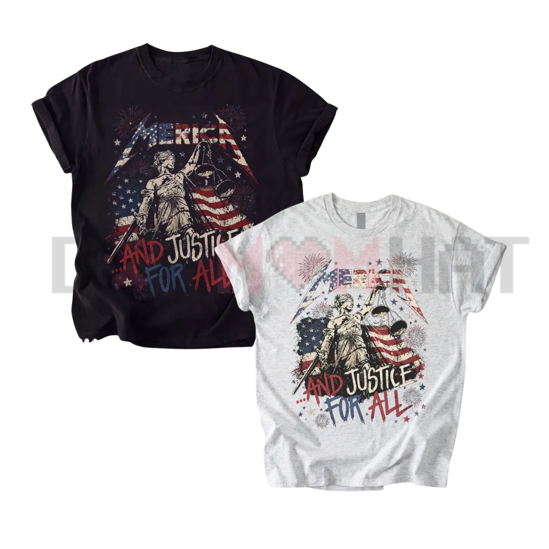 Front view of the Merica and Justice For All Fourth of July Patriotic T-Shirt - dogmomhat