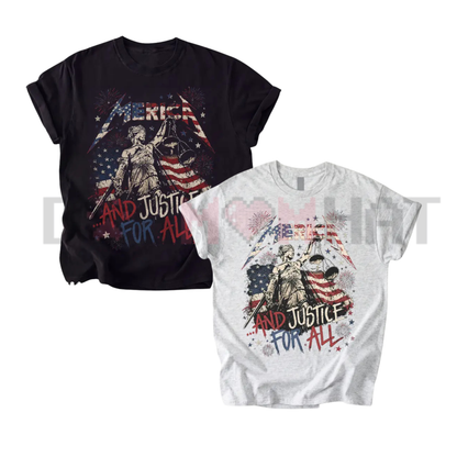 Front view of the Merica and Justice For All Fourth of July Patriotic T-Shirt - dogmomhat