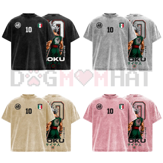 Front view of the Mexico Global Football 2026 Vintage Washed Saiyan Warrior Inspired Anime Shirt - DOGMOMHAT