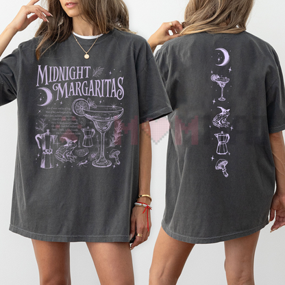 Front view of the Midnight Margaritas Comfort Colors Shirt showing the clean front chest typography logo layout - dogmomhat