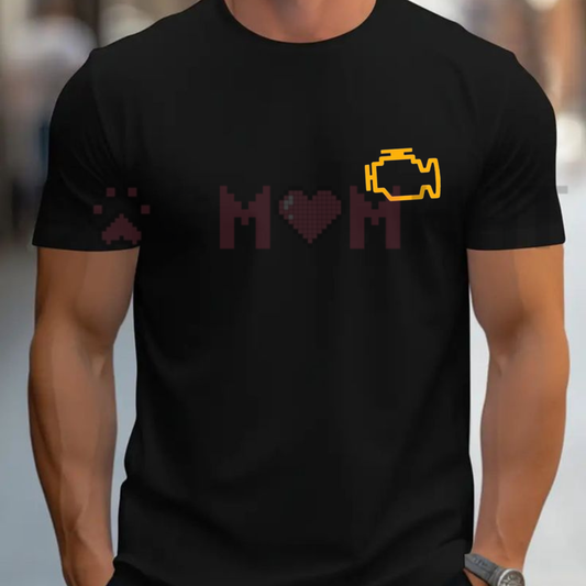 Front view of the Pure Check Engine Light T-Shirt displaying the amber dashboard warning graphic printed across the chest. - dogmomhat