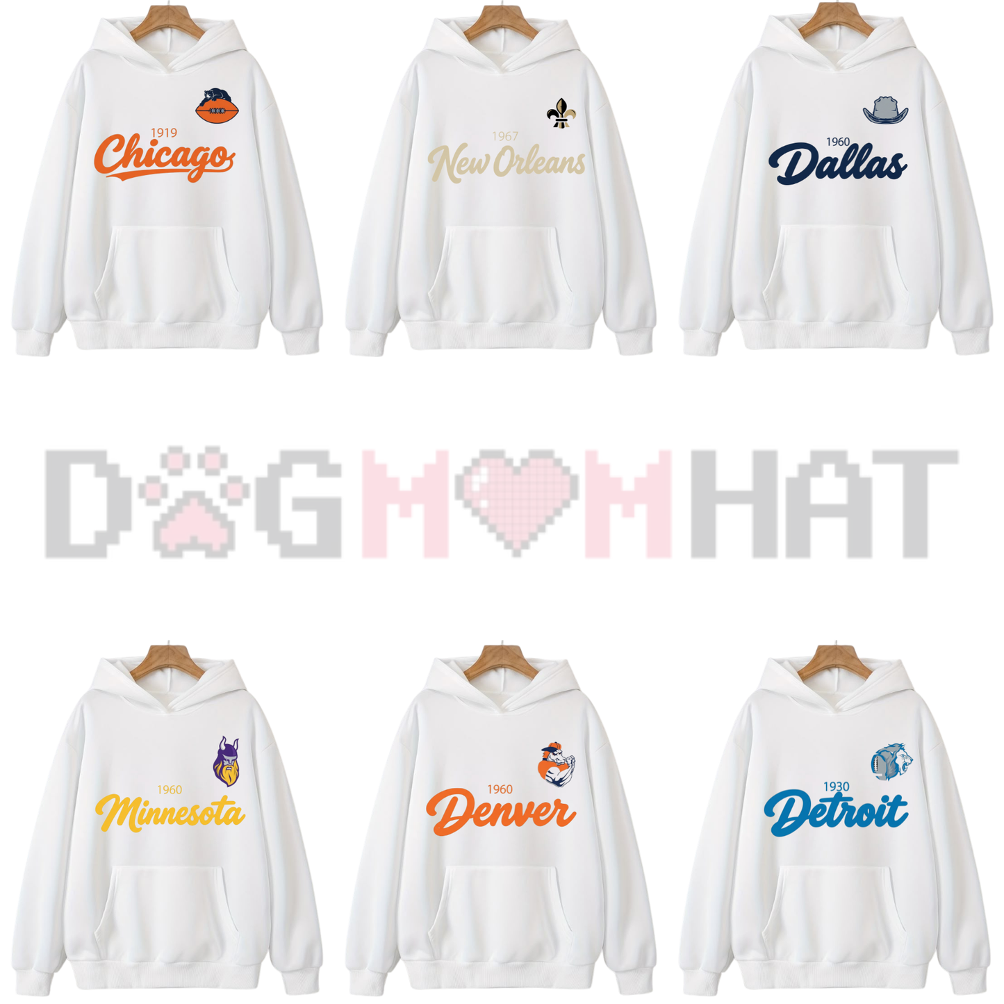 Front view of the Retro City Football Hoodie displaying vintage game day typography printed across the chest. - dogmomhat