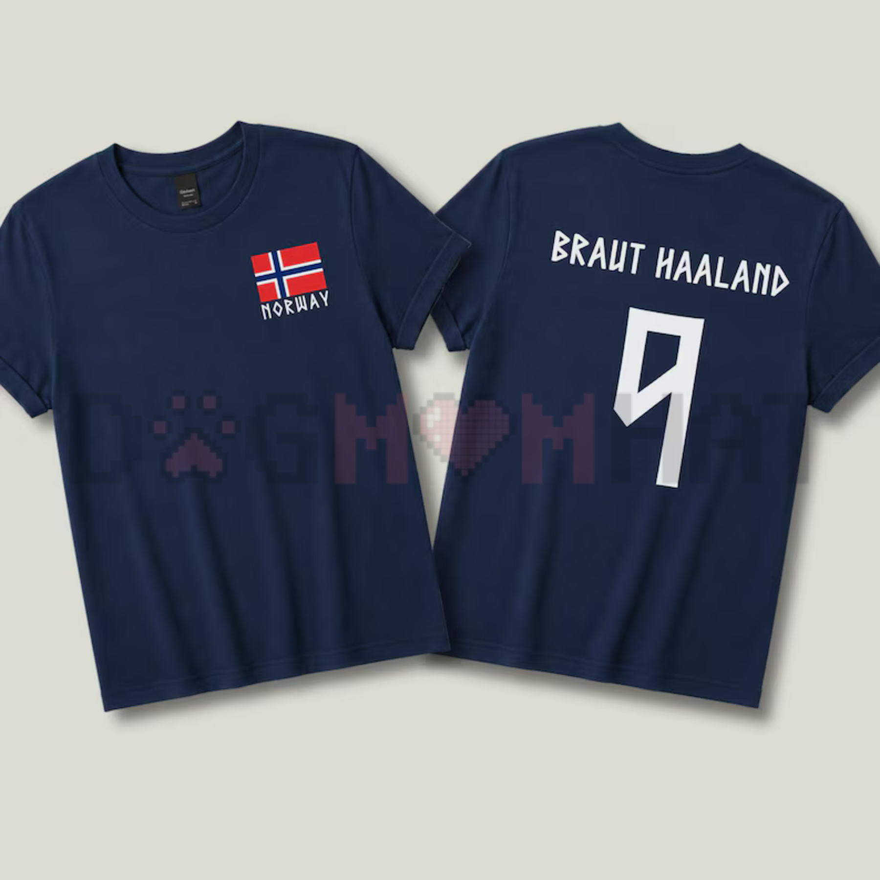 Front view of the Retro Haaland 9 Norway Soccer Unisex Tee showing the vintage football graphic design - dogmomhat