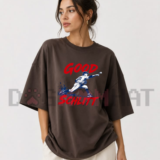Front view of the Rookie Pitcher Number 31 Good Schlitt T-Shirt displaying bold jersey number 31 and baseball typography printed across the chest. - dogmomhat