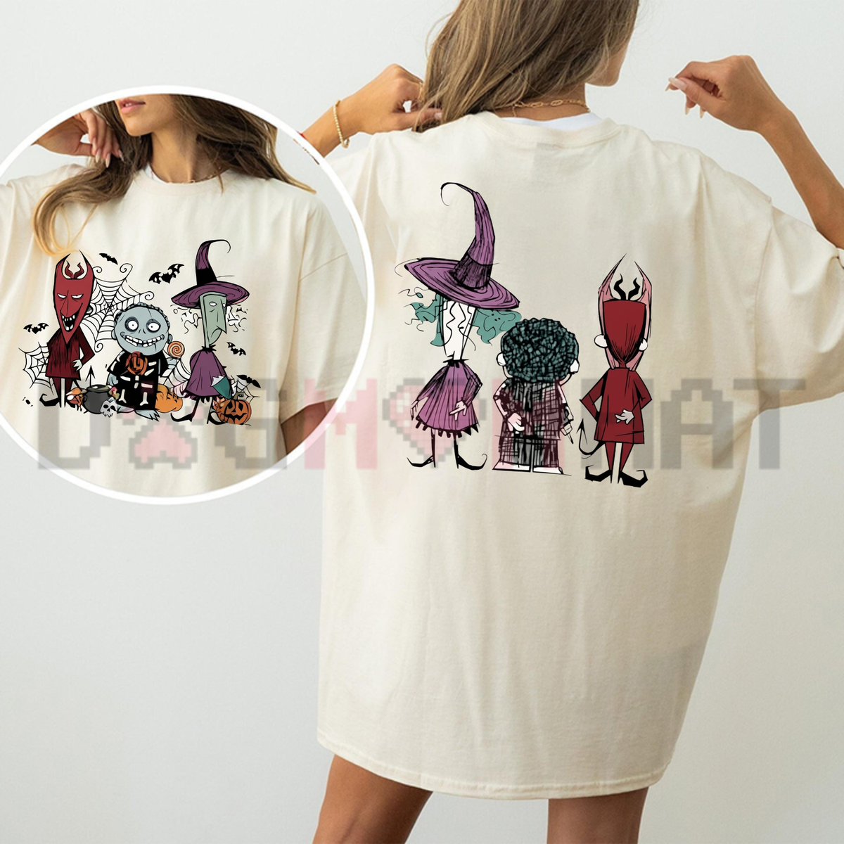 Close-up detail highlighting the soft cotton fabric texture and crisp funny ghost illustration print on the casual crewneck tee. - dogmomhat