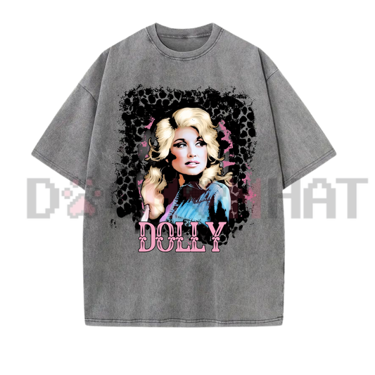 Front view of the Vintage 80s Dolly Parton Autograph T-Shirt showing the retro portrait and signature printed across the chest. - dogmomhat