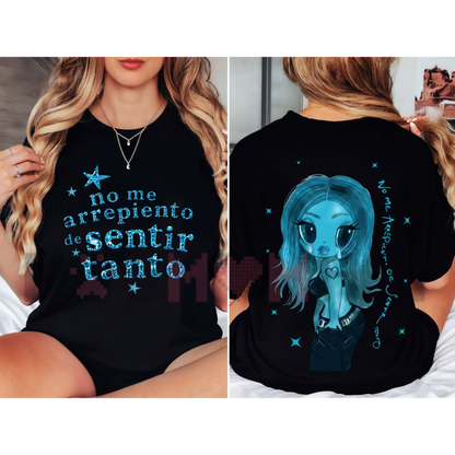 Front view of the Vintage Blue Graphic T-Shirt displaying aesthetic blue art print graphics printed across the chest. - dogmomhat