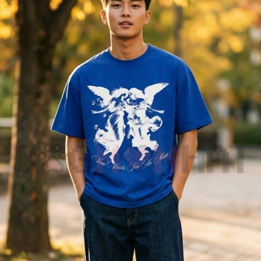 Front view of the Vintage Dark Angel T-Shirt displaying dark gothic angel artwork and Time Waits For No Man typography printed across the chest. - dogmomhat