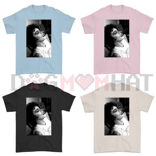 Front view of the Vintage Tim Curry Smokes T-Shirt showing the candid portrait graphic printed across the chest. - dogmomhat