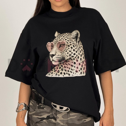 Front view of the Vintage Unbothered Leopard T-Shirt showing the retro leopard graphic and quote printed across the chest - dogmomhat