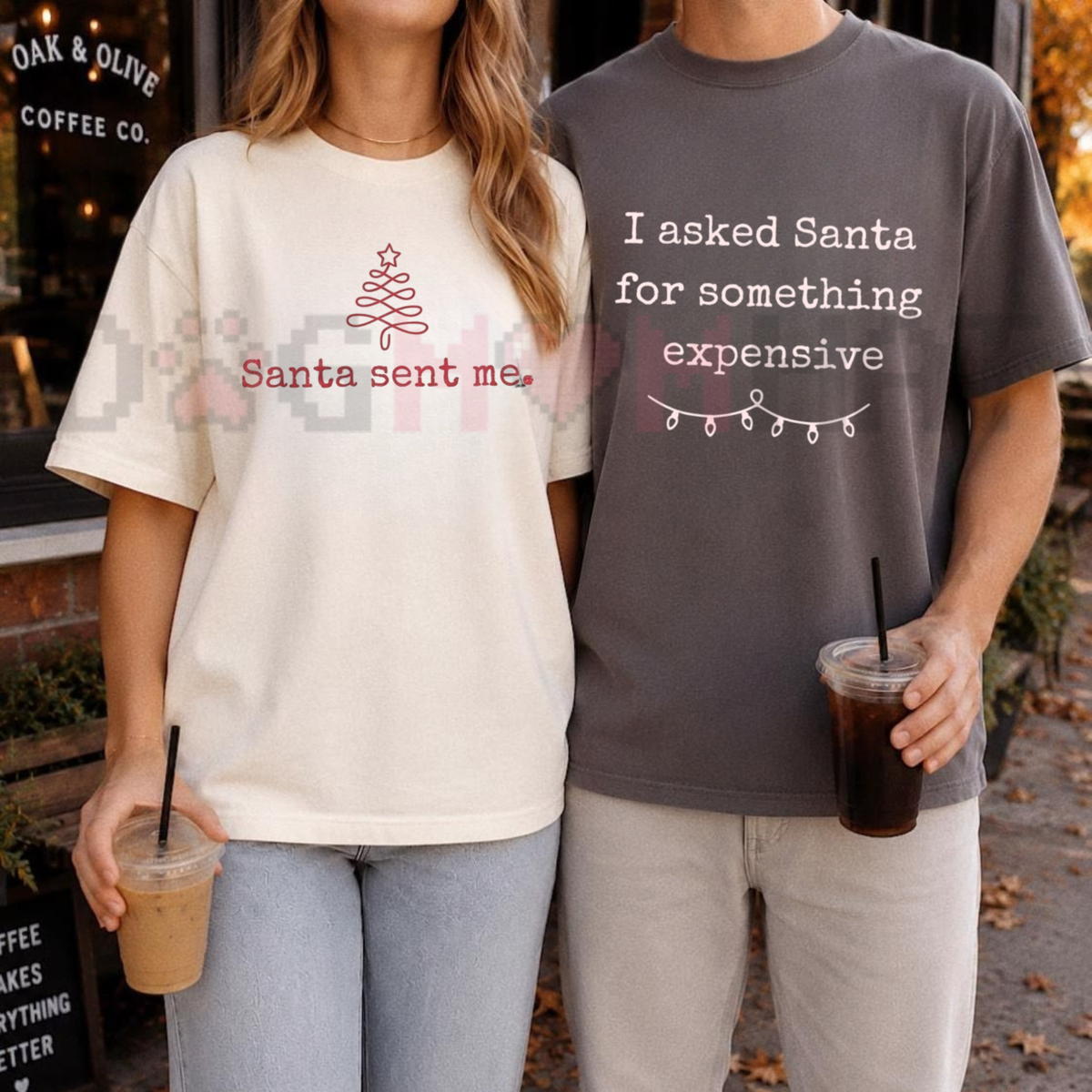 Front view of the Yule couple harmony garment-dyed tee displaying funny Santa quote graphics across the chest of a Comfort Colors shirt. - dogmomhat