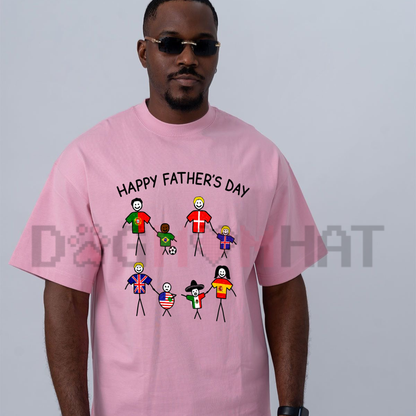 Front view of the black Funny Football Meme T-Shirt showing the soccer stick figure graphic and Father's Day text printed across the chest - dogmomhat