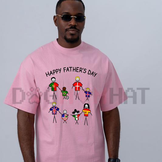 Front view of the black Funny Football Meme T-Shirt showing the soccer stick figure graphic and Father's Day text printed across the chest - dogmomhat
