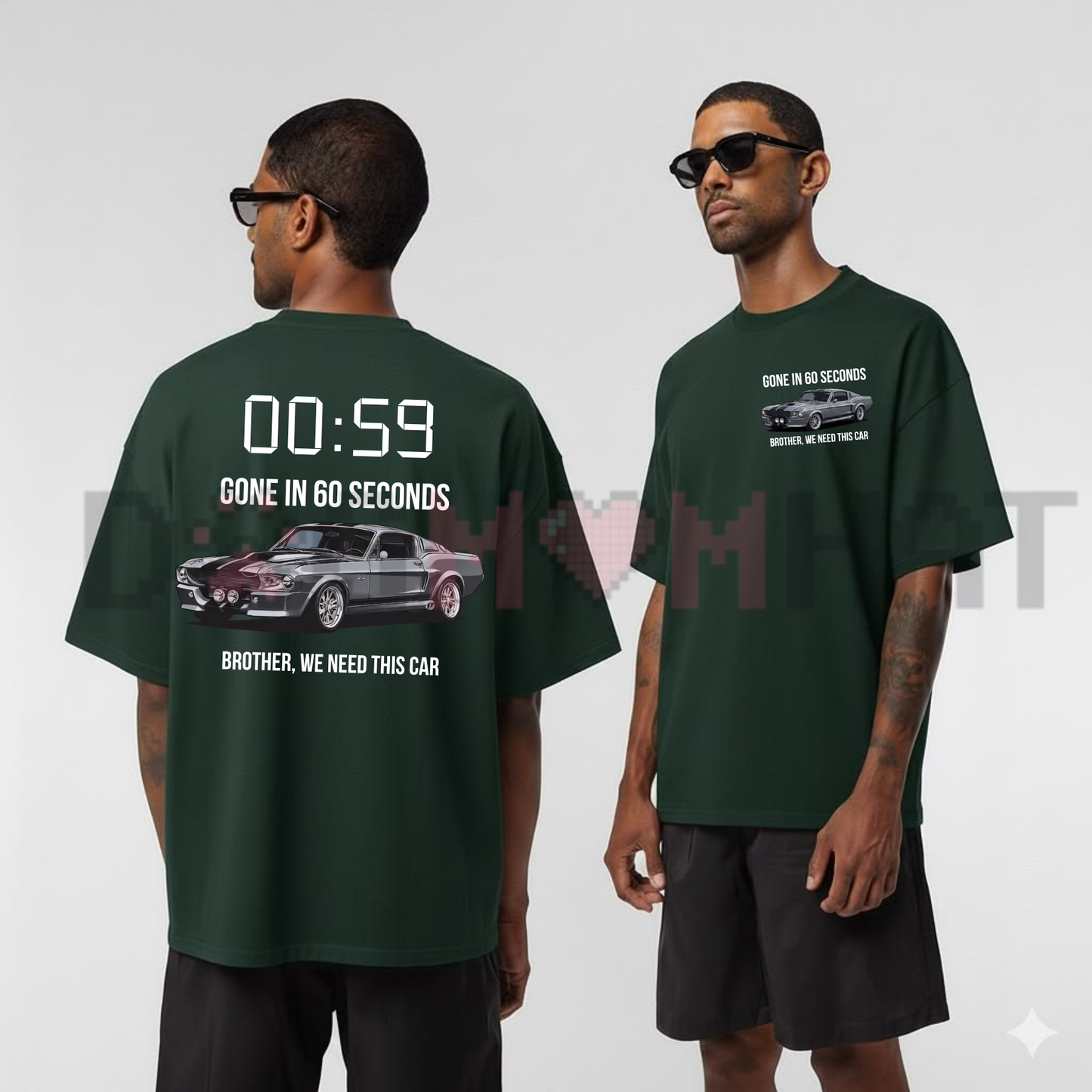 Front view of the black Gone in 60 Seconds Alternative Movie Poster T-Shirt showing the stylized Eleanor Mustang graphic printed across the chest - dogmomhat