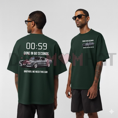 Front view of the black Gone in 60 Seconds Alternative Movie Poster T-Shirt showing the stylized Eleanor Mustang graphic printed across the chest - dogmomhat
