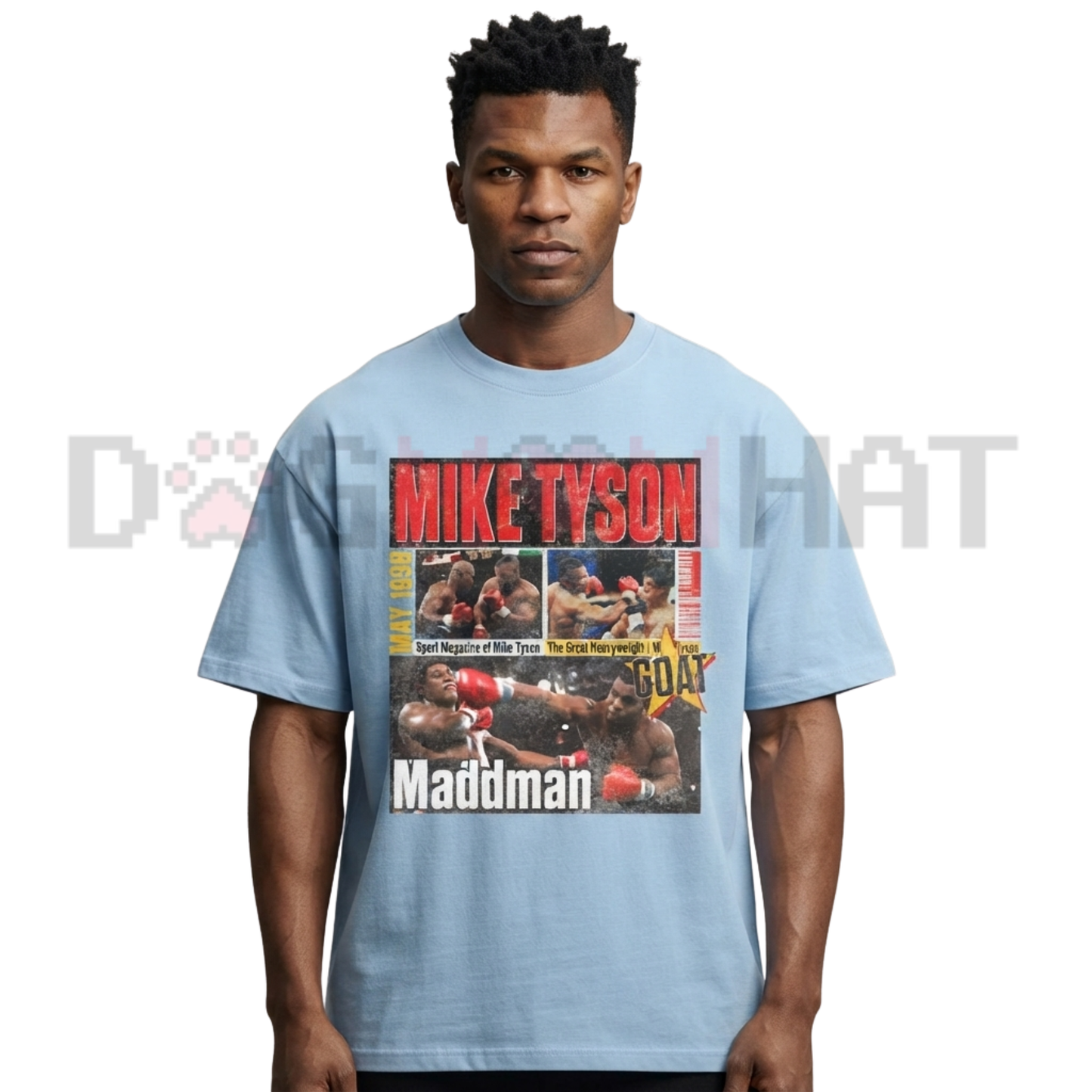 Front view of the black Maddman Tyson Inspired Vintage Graphic T-Shirt showing the detailed 90s bootleg rap portrait printed across the chest - dogmomhat