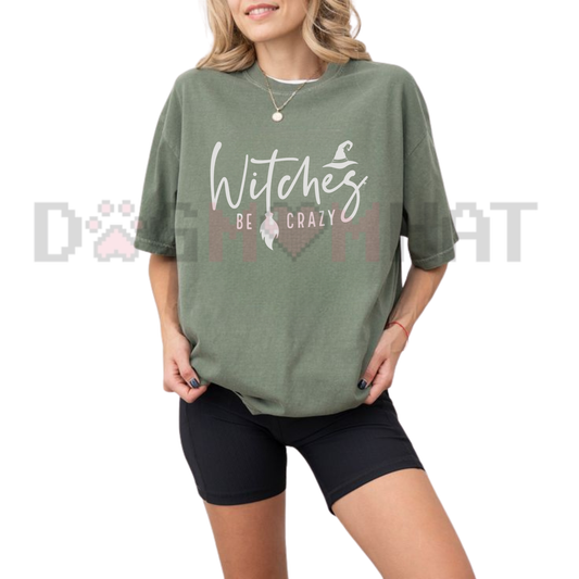 Front view of the black Retro Celestial Witches Graphic T-Shirt showing the detailed mystical witch and lunar illustration printed across the chest - dogmomhat