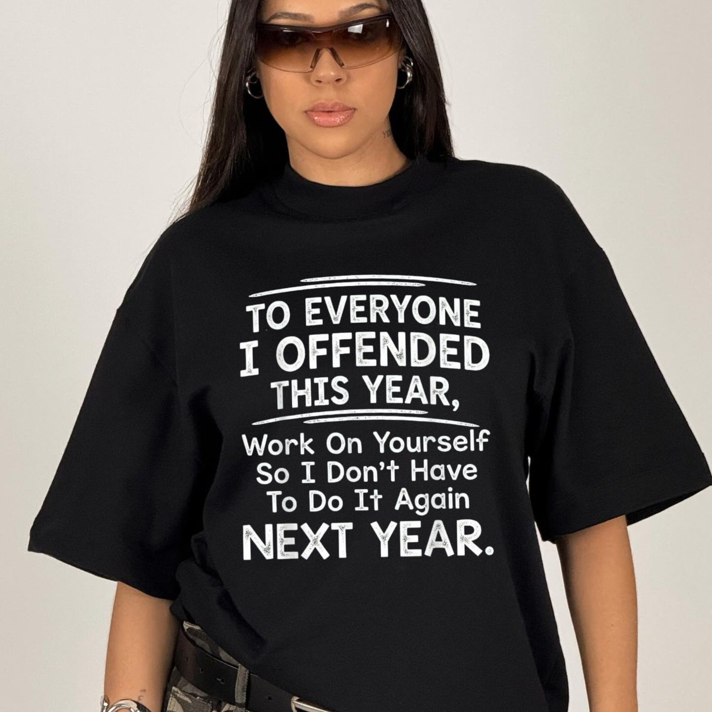 Front view of the black To Everyone I Offended T-Shirt showing the funny athletic graphic printed across the chest - dogmomhat