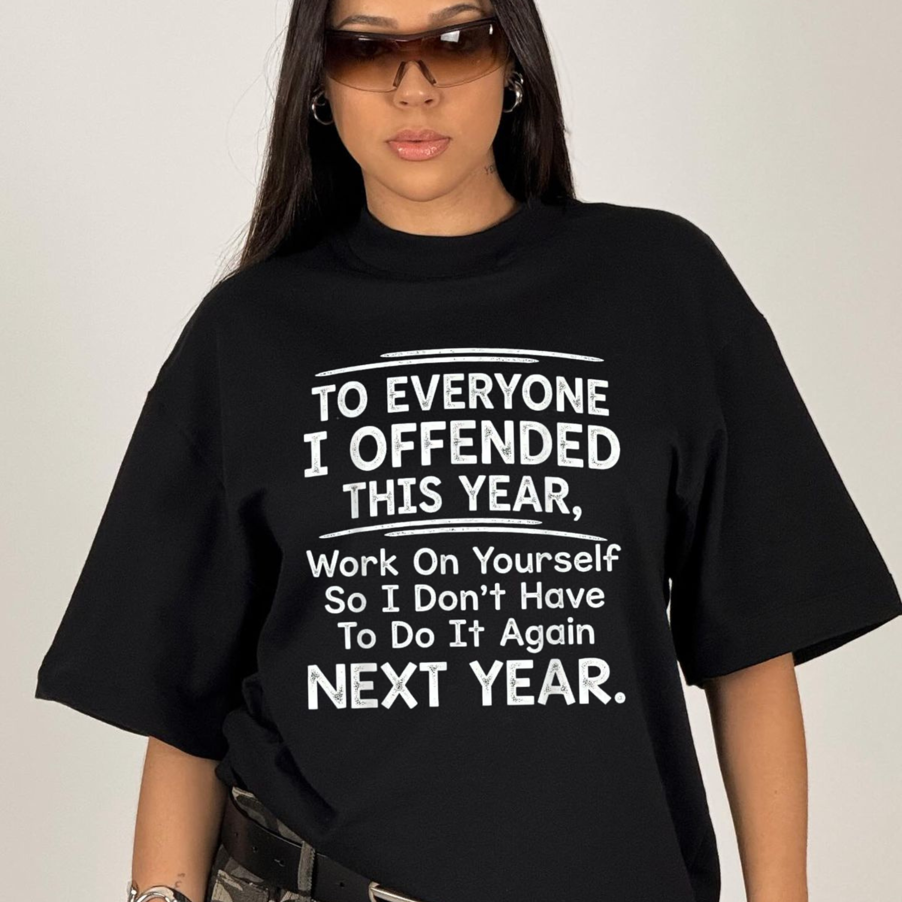 Front view of the black To Everyone I Offended T-Shirt showing the funny athletic graphic printed across the chest - dogmomhat