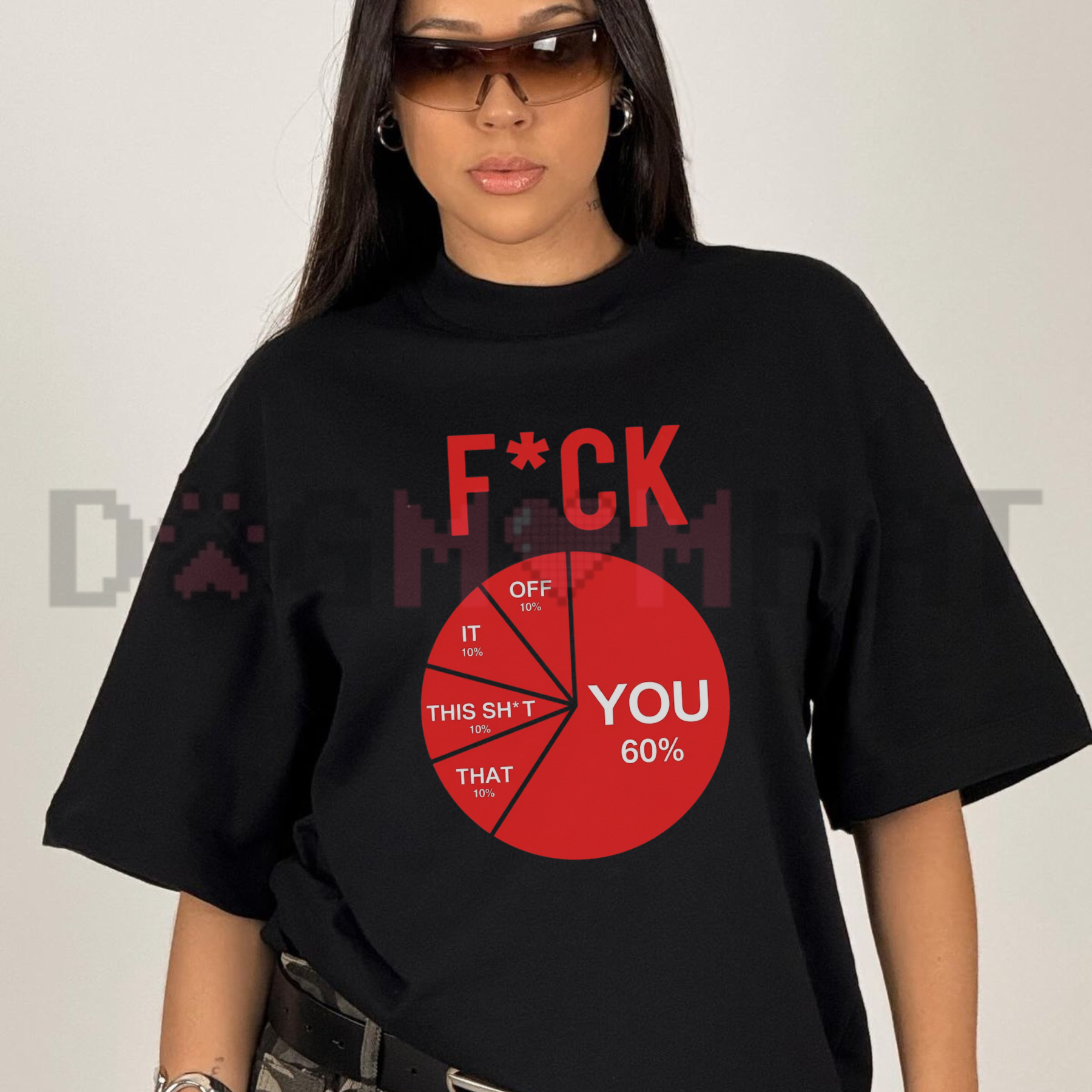 Front view of the black Unisex Funny Pie Chart Graphic T-Shirt showing the colorful sarcastic diagram printed across the chest - dogmomhat