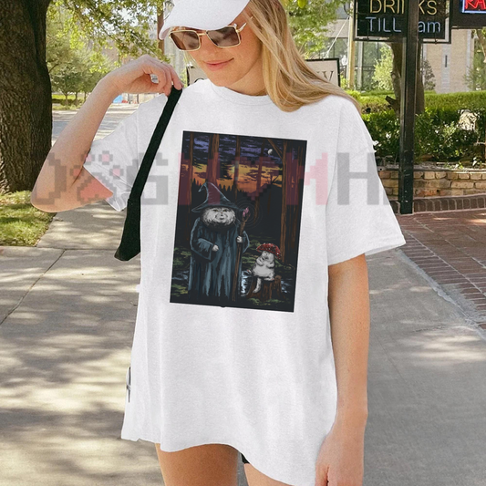 Front view of the bog bound tee displaying funny "You Wanna Meet Up At The Bog?" frog graphic artwork across the chest of a garment-dyed shirt. - dogmomhat