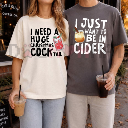 Front view of the festive friction tee displaying funny rude Christmas couples graphic artwork across the chest of a garment-dyed shirt. - dogmomhat