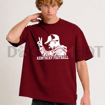 Front view of the parke horizon tee displaying Kentucky football two-finger coach graphic artwork across the chest of a garment-dyed shirt. - dogmomhat