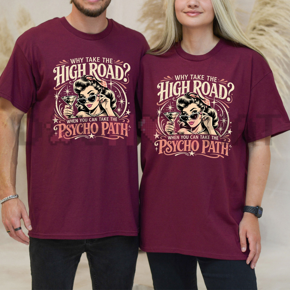 Front view of the parke horizon tee displaying vintage retro pin-up girl graphic artwork across the chest of a soft solid round neck shirt. - dogmomhat