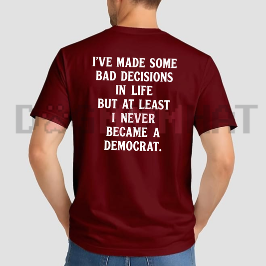 Front view of the patriot's verdict tee displaying conservative political quote graphic artwork with flag details across the chest of a garment-dyed shirt. - dogmomhat