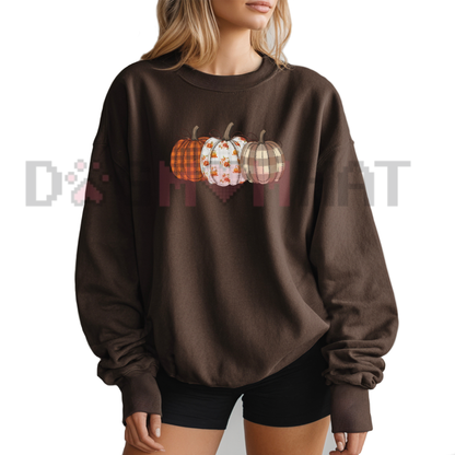 Front view of the sand-colored Boho Fall Pumpkin Sweatshirt showing the bohemian floral pumpkin graphic printed across the chest - dogmomhat