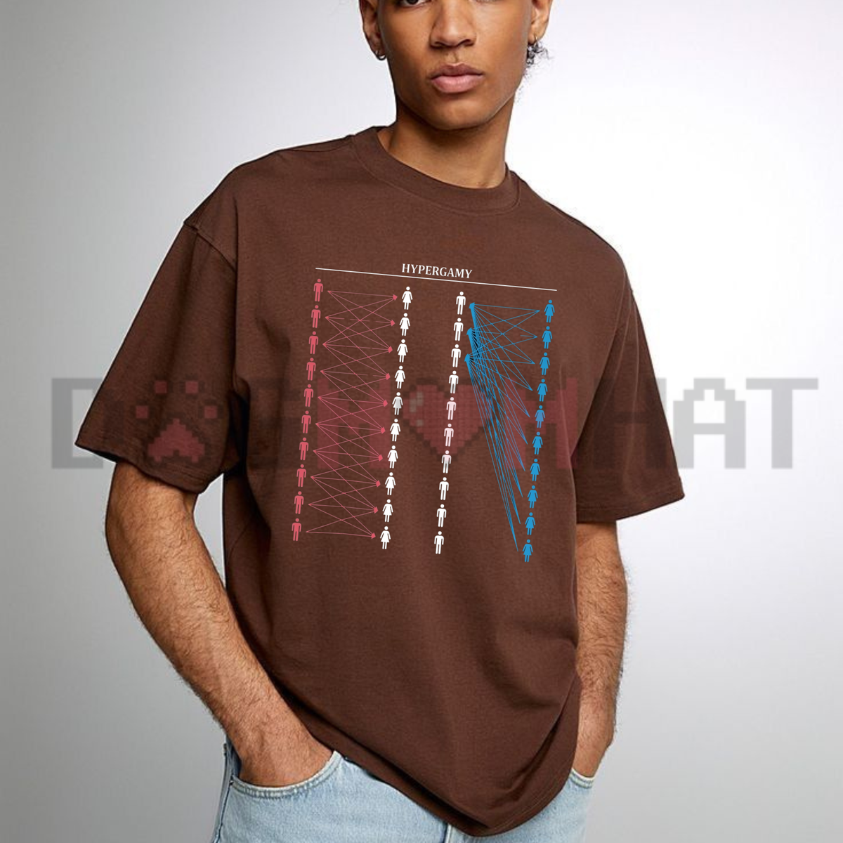Front view of the upward mobility tee displaying funny hypergamy meme dating strategy graphic artwork across the chest of a garment-dyed shirt. - dogmomhat