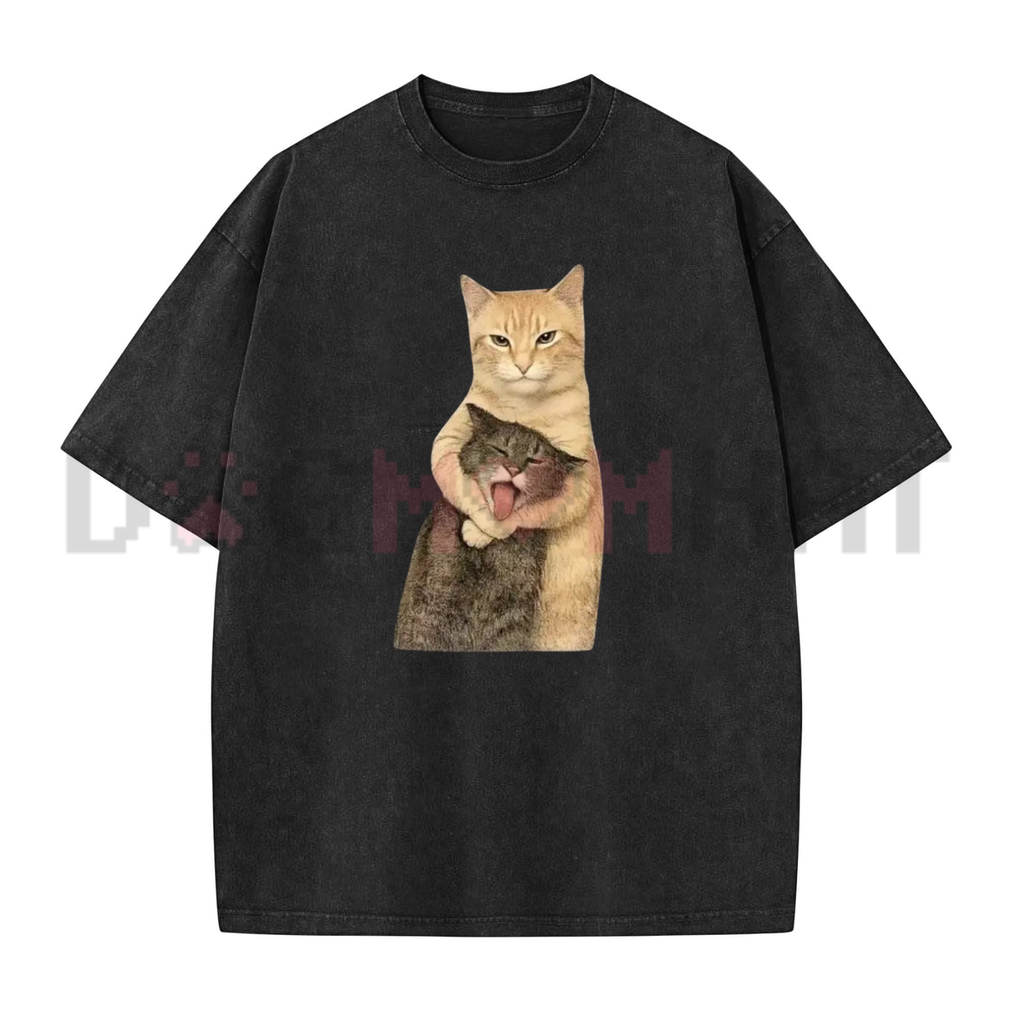 Front view of the vintage washed Cat Quarrel Moment T-Shirt showing the detailed retro funny cat standoff graphic design on the chest - dogmomhat