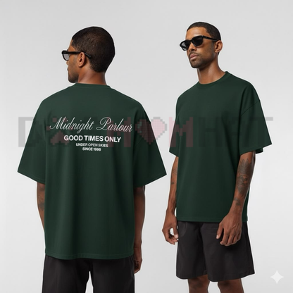 Front view of the washed black Pacsun Midnight T-Shirt showing the clean, minimalist "Midnight" typography print across the chest - dogmomhat