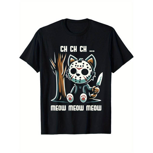 Funny Vintage Cat Horror Movie T-Shirt – Retro Graphic Cotton Tee, Casual Summer Crew Neck Top - Dogmomhat