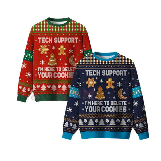 Geeksoutfit Tech Support Fun Ugly Christmas Sweater – Cozy Knit Crewneck Pullover - dogmomhat