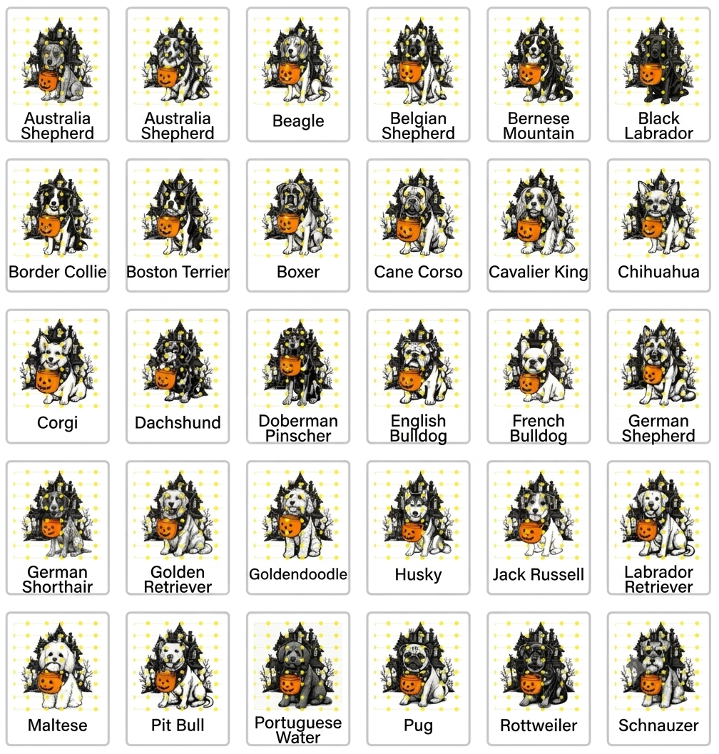 Comfort Colors 50 Dog Breeds Halloween T-Shirt - Cute Pumpkin Candy Bucket Pet Tee