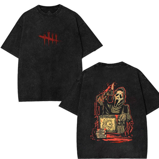 Ghost Face Dead by Daylight Horror Tee – Vintage Washed Gaming Shirt - Dogmomhat