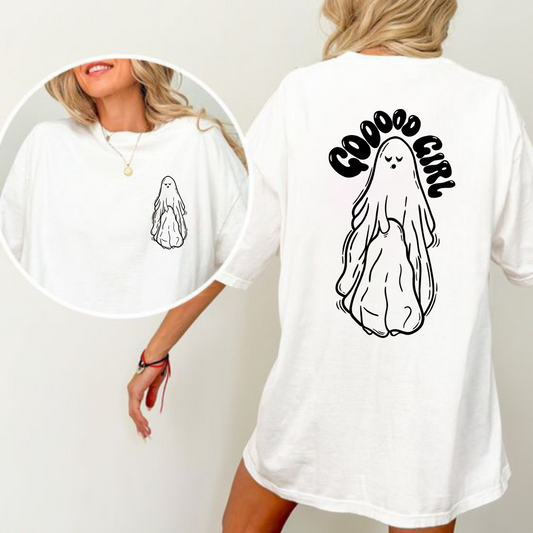 Good Girl Ghost T-Shirt – Cute Halloween Graphic Tee for Women, Funny Spooky Season Shirt - Dogmomhat