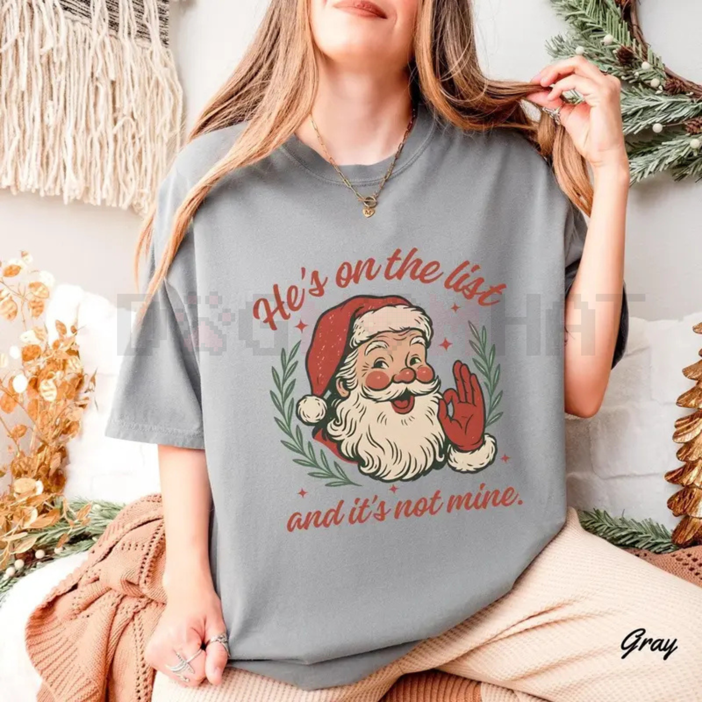 'He's On The List' Santa Claus Christmas T-Shirt - dogmomhat