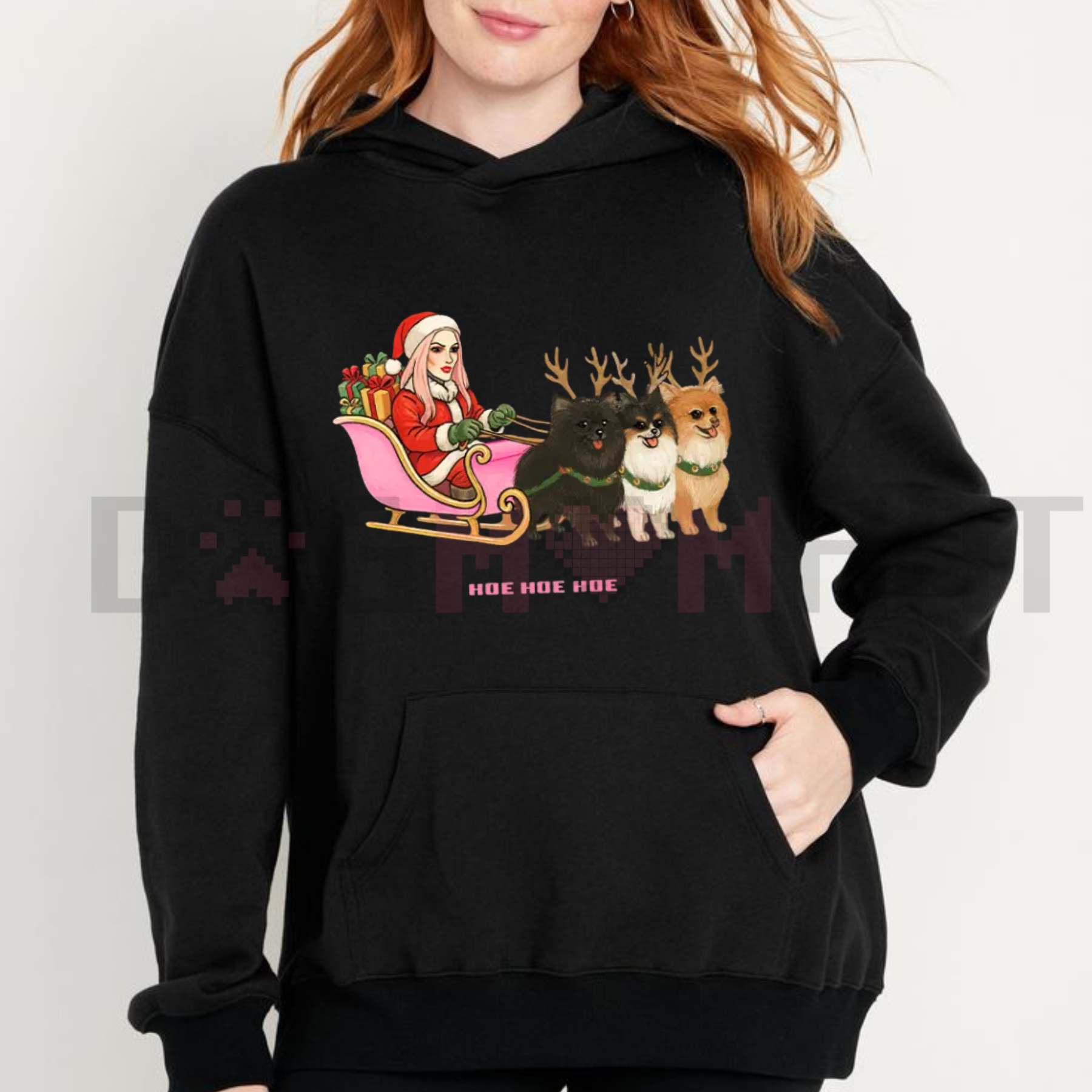 "Hoe Hoe Hoe" Holiday Hoodie – Classic Christmas Slogan Pullover - dogmomhat