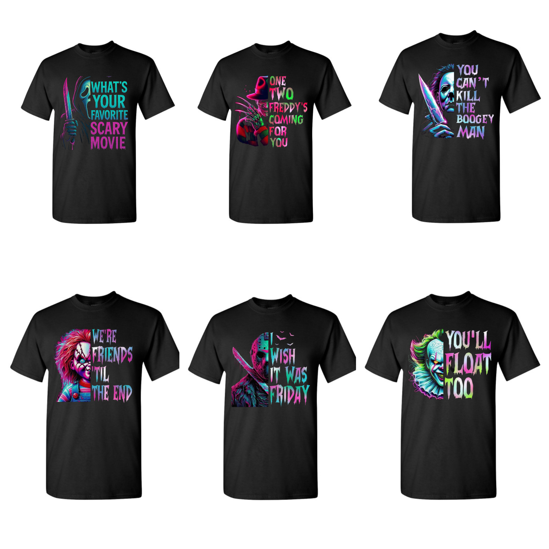 Horror Characters Halloween T-Shirt - Scary Movie Icons & Villains Tee - Dogmomhat