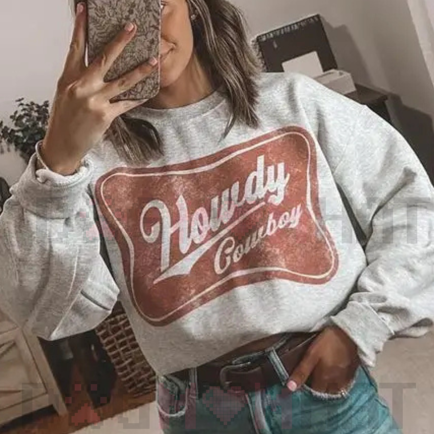 "Howdy Cowboy" Crewneck Sweatshirt - dogmomhat