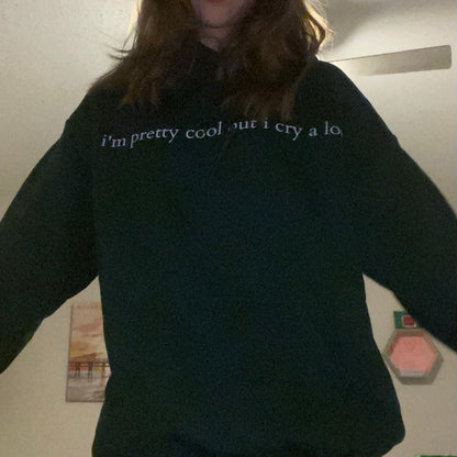 I'm Pretty Cool But I Cry A Lot Embroidered Hoodie - Mental Health Awareness Hoodie, Wipe Tears Here Sweatshirt, Anxiety sweatshirt