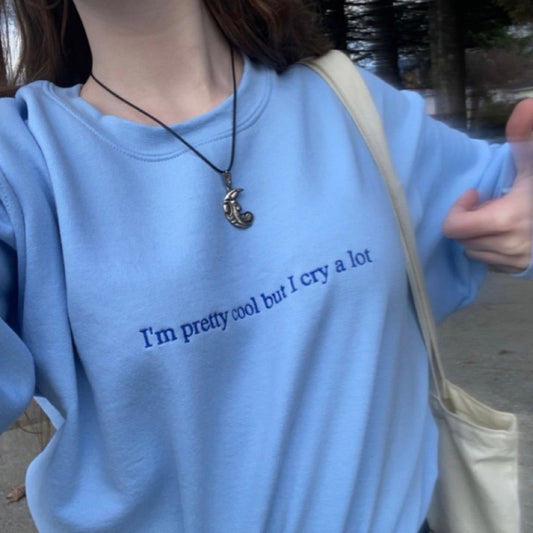 I'm Pretty Cool But I Cry A Lot Embroidered Hoodie - Mental Health Awareness Hoodie, Wipe Tears Here Sweatshirt, Anxiety sweatshirt